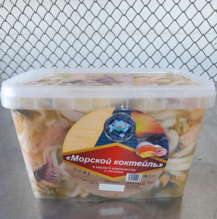 Морской коктейль крев/кальм/мид/осьм/лосось 2кг ведро фото в магазине Рыба-Сочи.рф